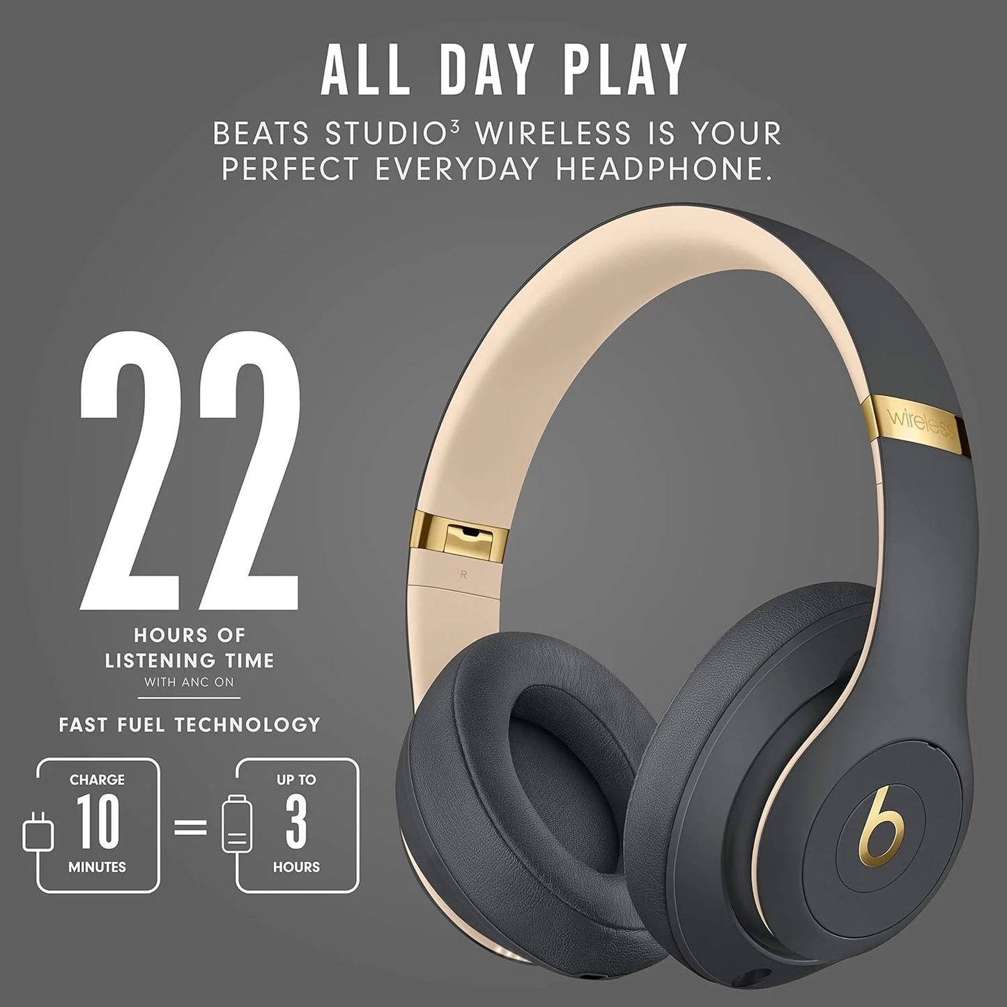 Restored Beats by Dr. Dre Studio3 Wireless Noise Cancelling Headphones – Shadow Gray