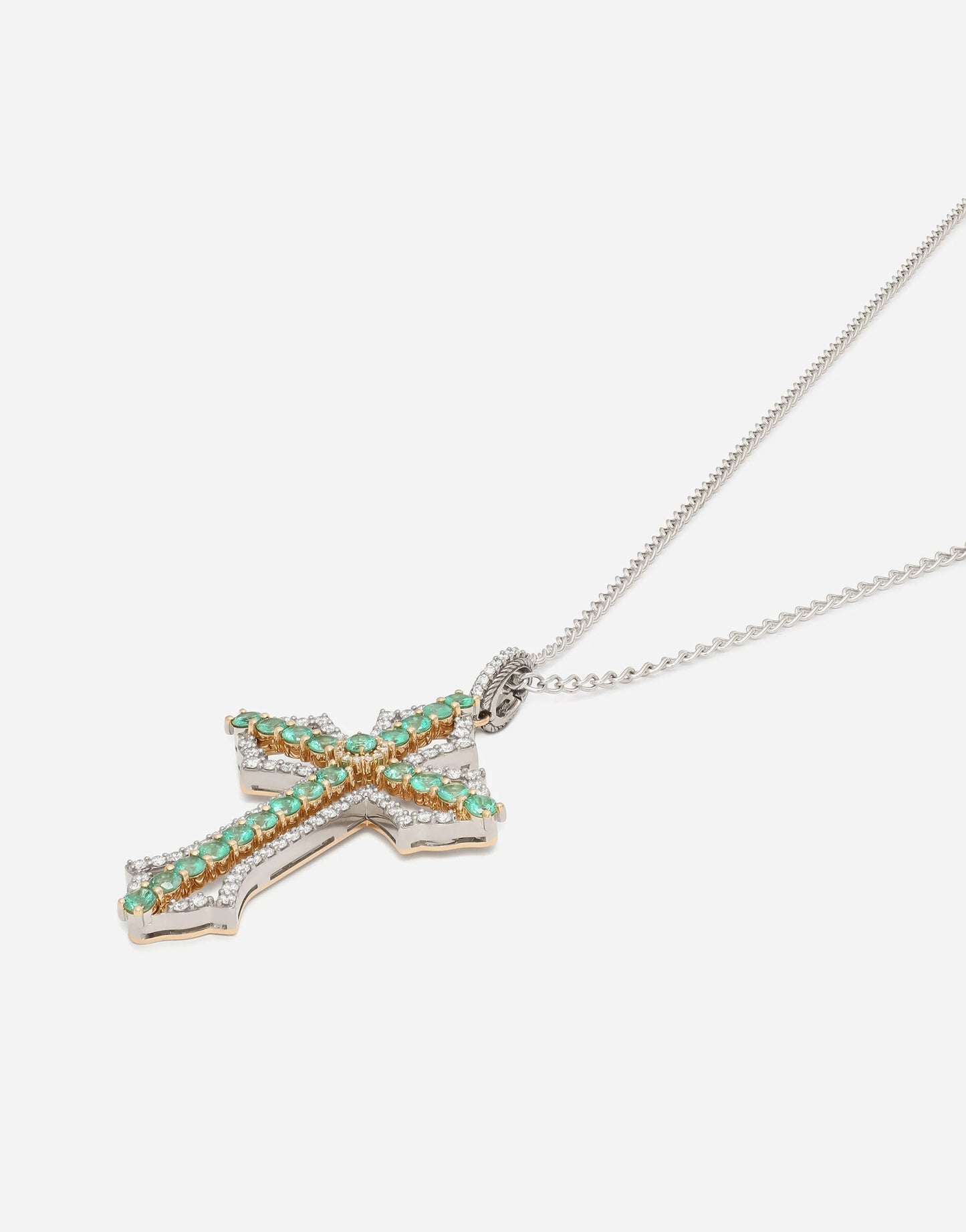 18-Carat Yellow & White Gold Cross Pendant with Emeralds and Diamonds