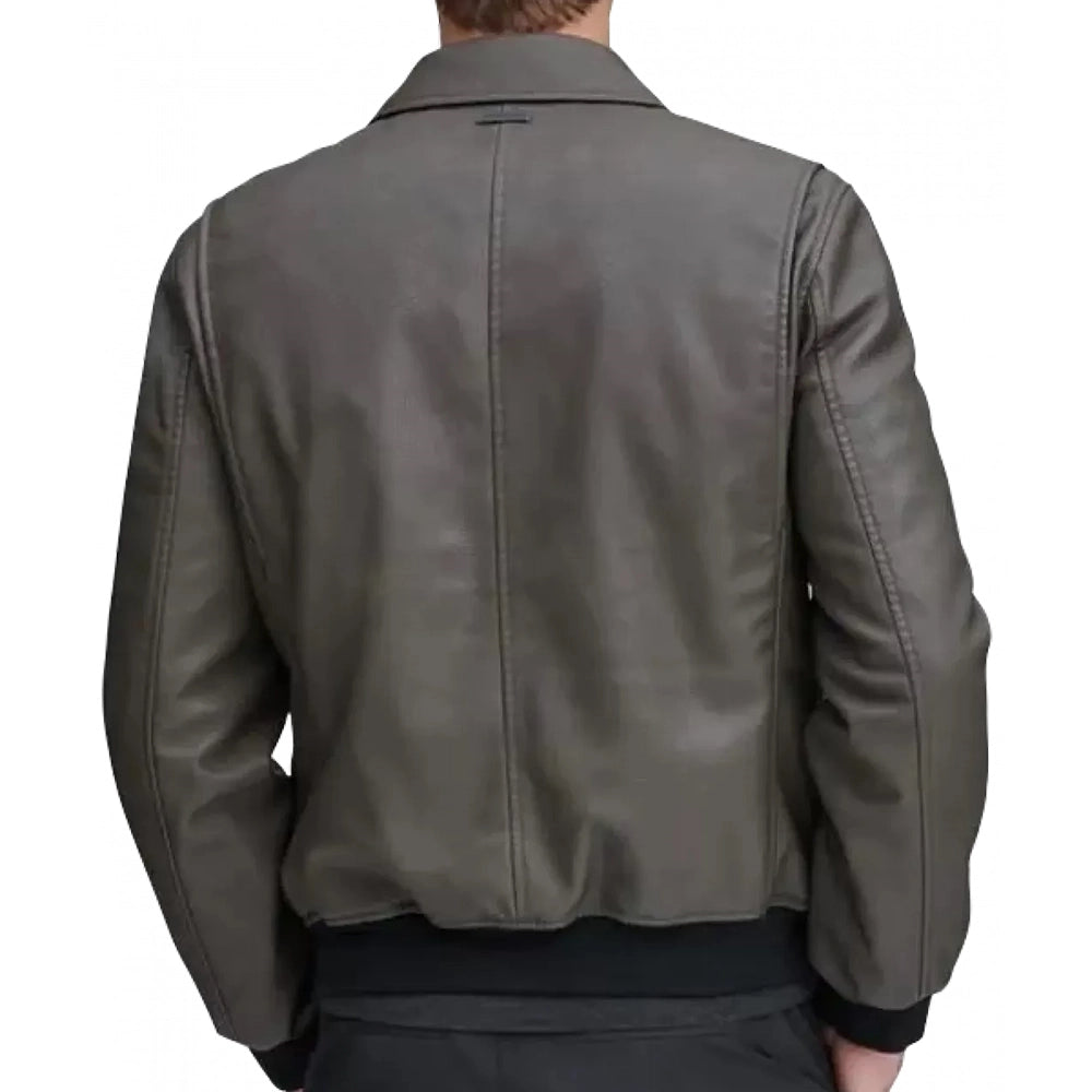 Men Classic Real Gray Bomber Leather Jacket