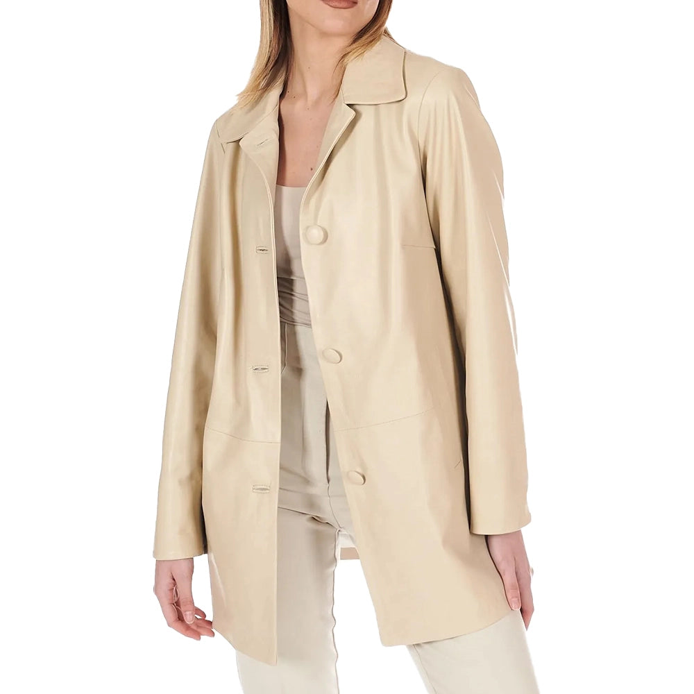 Women’s Beige Single Breasted Leather Blazer
