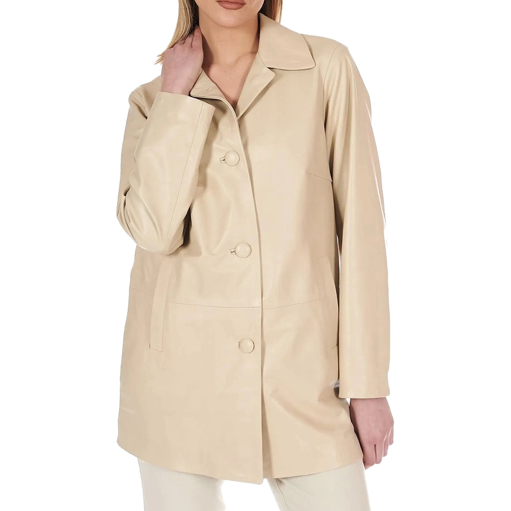 Women’s Beige Single Breasted Leather Blazer
