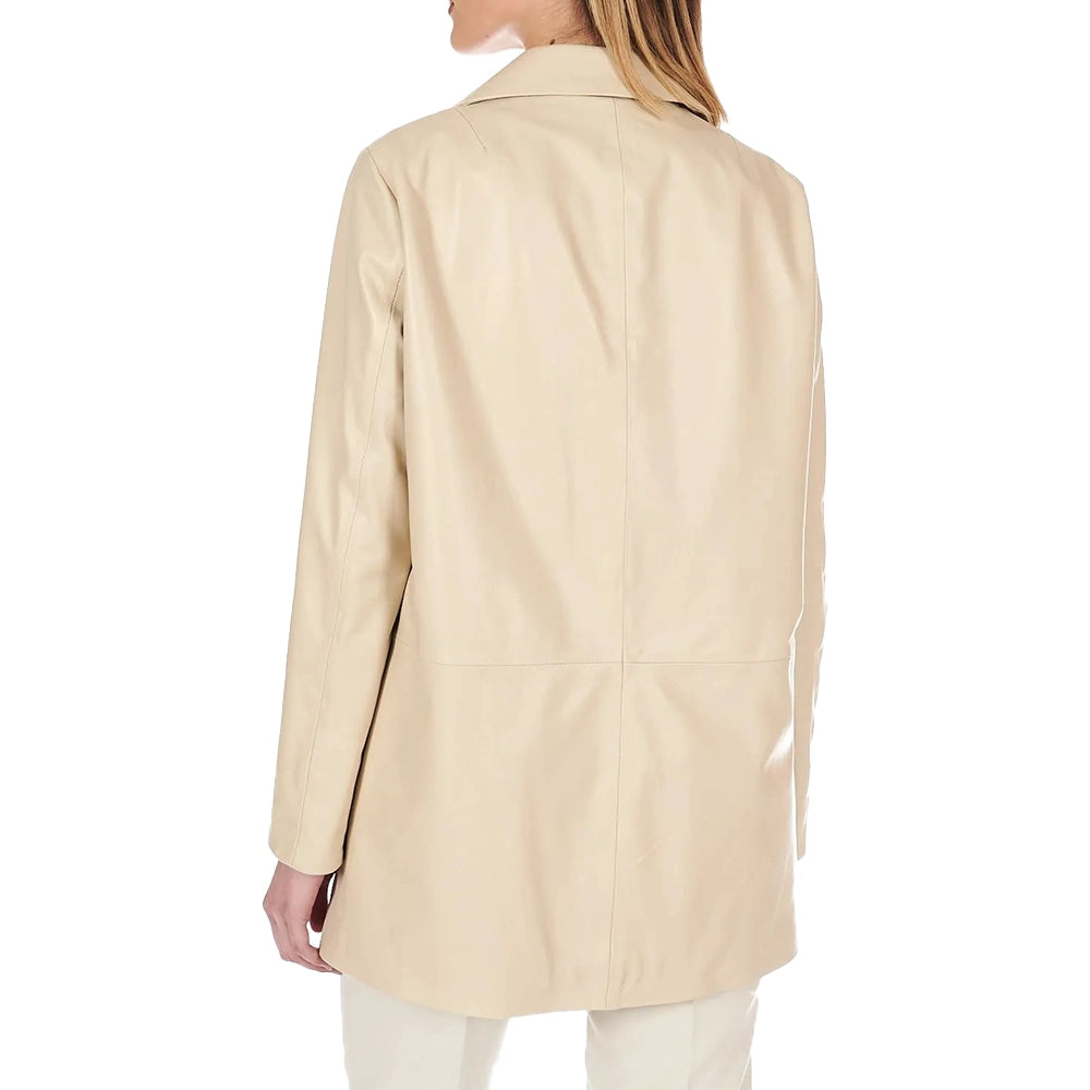 Women’s Beige Single Breasted Leather Blazer