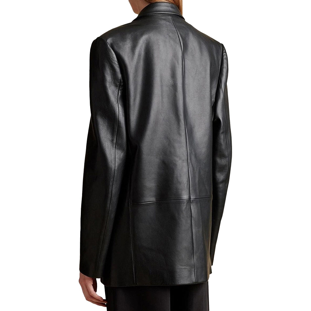 Double Breasted Black Leather Blazer For Women