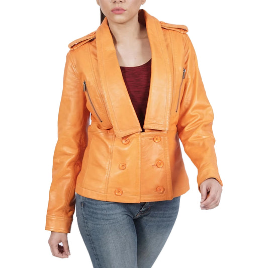 Orange Leather Jacket Blazer for Women