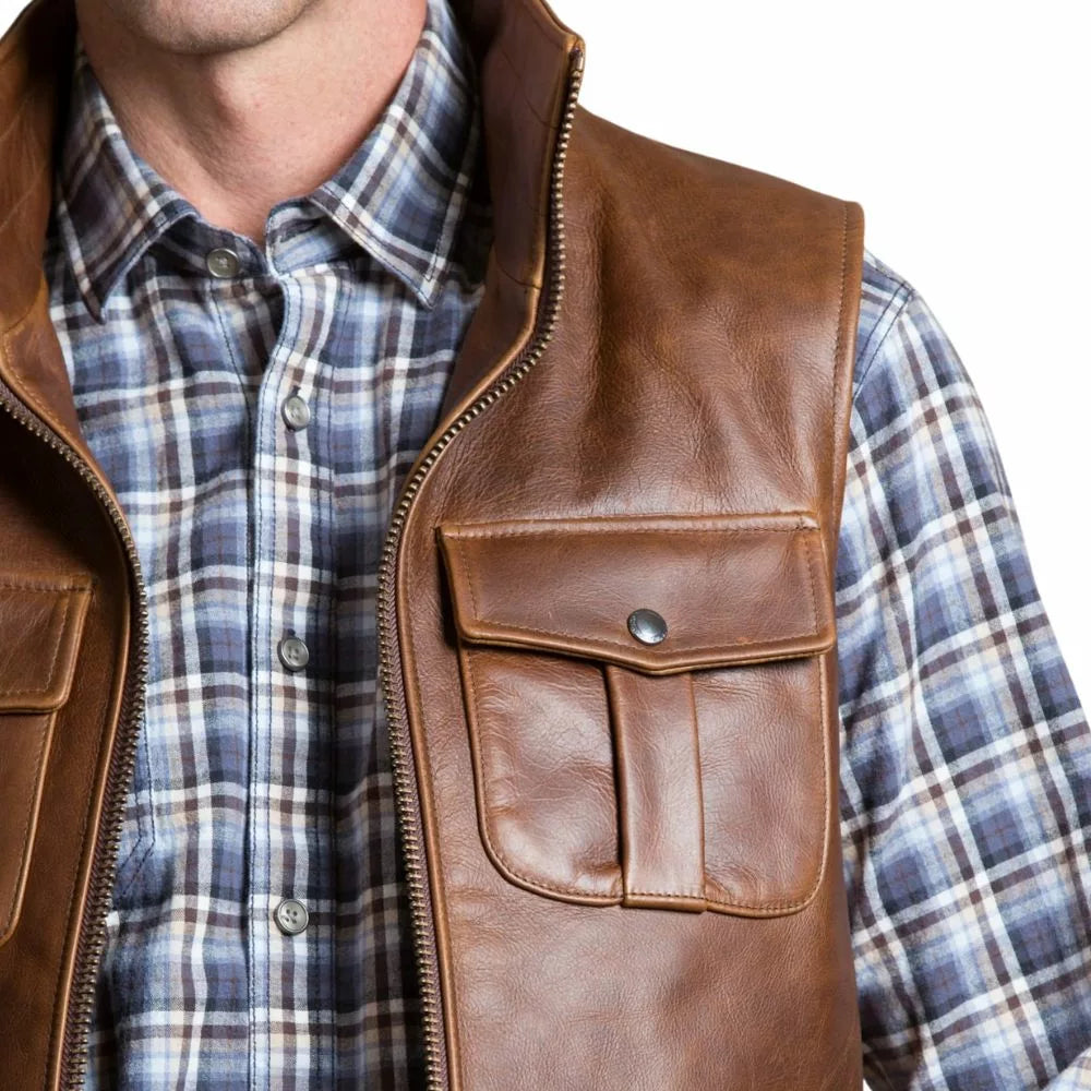 Mens Motorcycle Brown Leather Vest