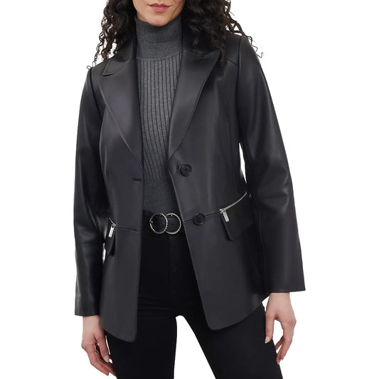 Women’s Black Blazer Coat In Leather