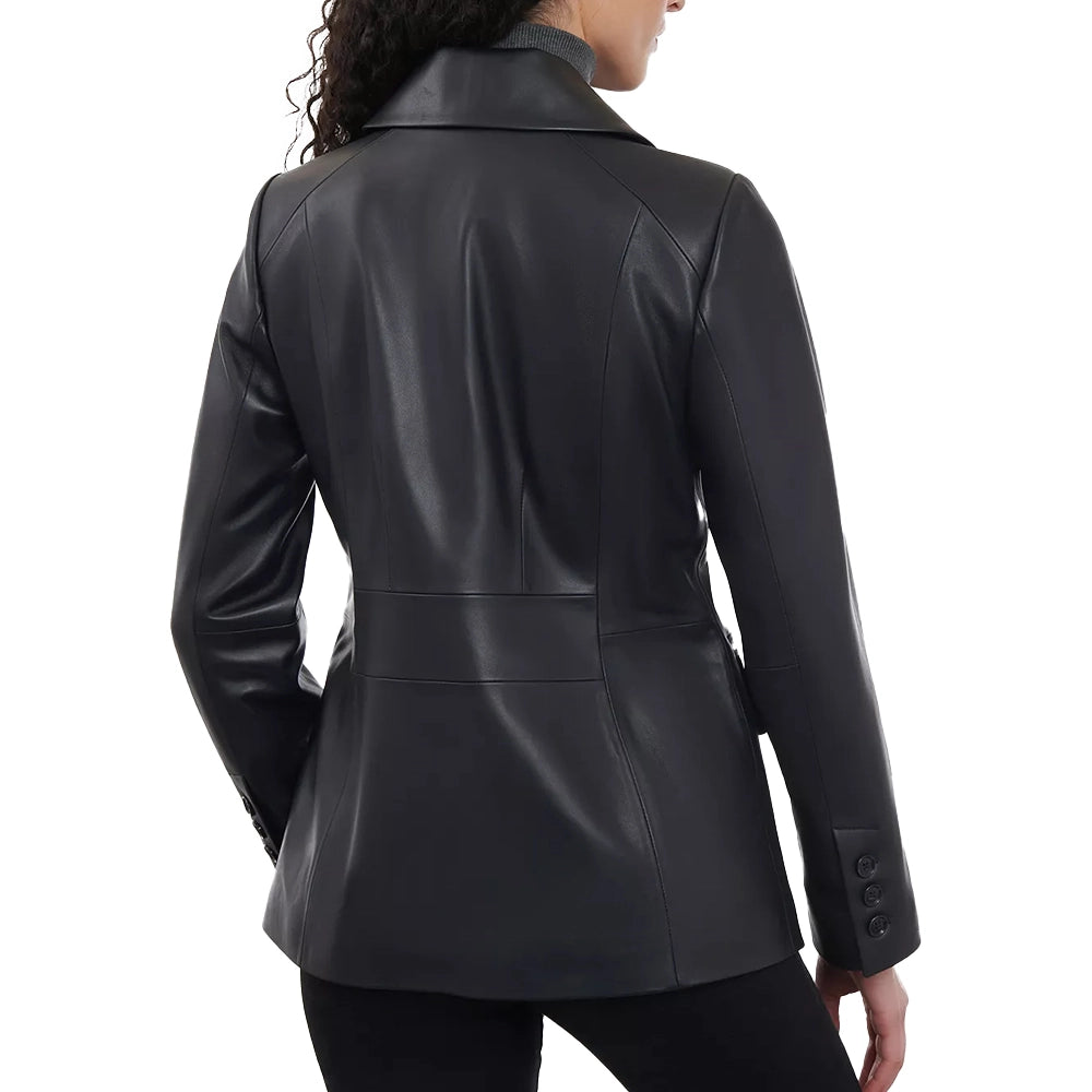 Women’s Black Blazer Coat In Leather