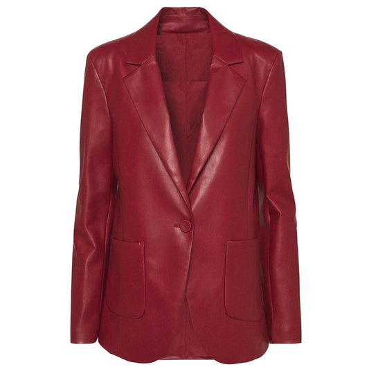 Nora Burgundy Leather Blazer For Women