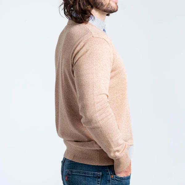 Men’s Oatmeal Sweater with Blue Check Collared Shirt