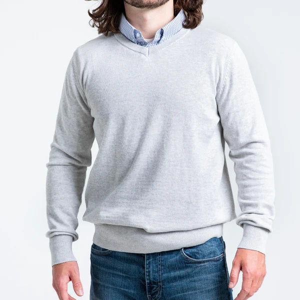 Men’s Light Grey Sweater with Blue Check Collared Shirt