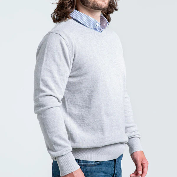 Men’s Light Grey Sweater with Blue Check Collared Shirt