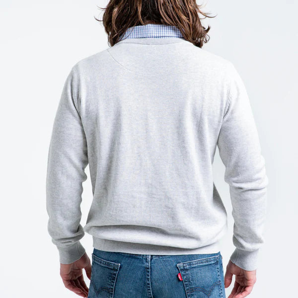 Men’s Light Grey Sweater with Blue Check Collared Shirt