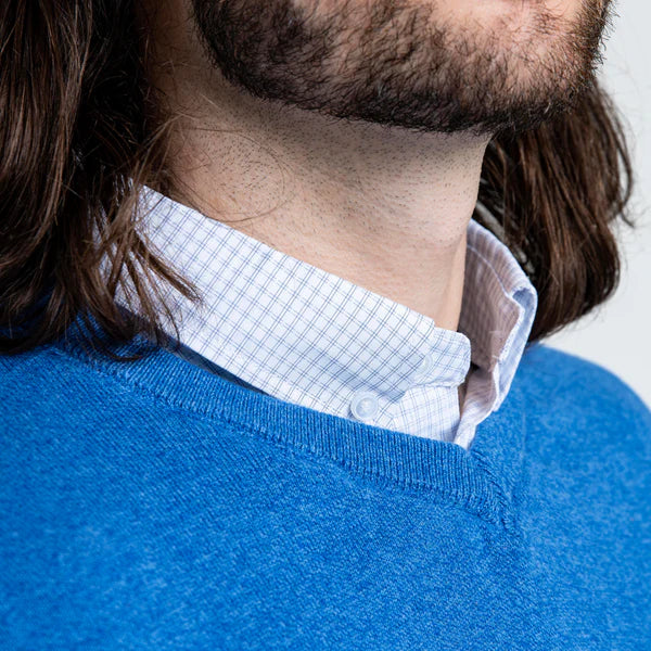 Men’s Mykonos Blue Sweater with Blue Check Collared Shirt