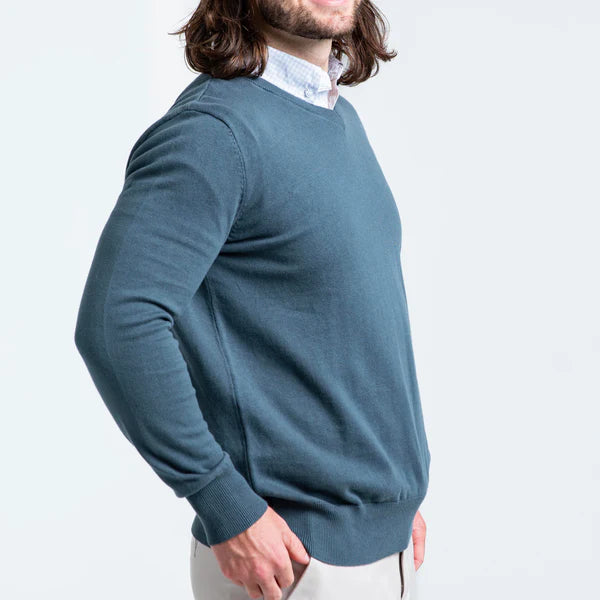 Men’s Atlantic Green Sweater with Light Check Collared Shirt