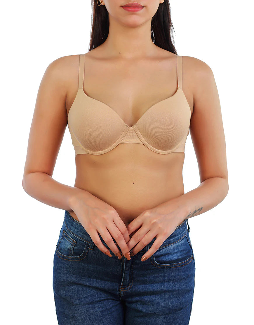 PUSH-UP BRA WITH POWER MESH WINGS -SKIN