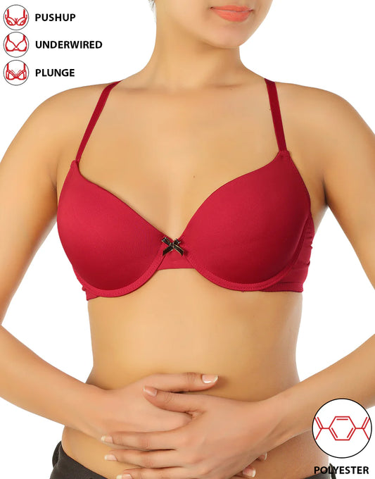 Wired Pushup T-Shirt Bras with J Hook-Black/Savvy Red