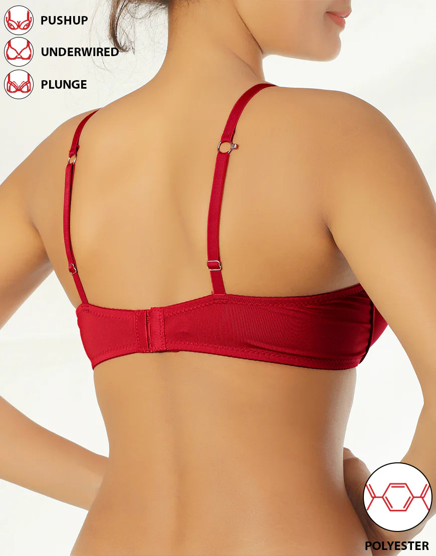 Wired Pushup T-Shirt Bras with J Hook-Black/Savvy Red