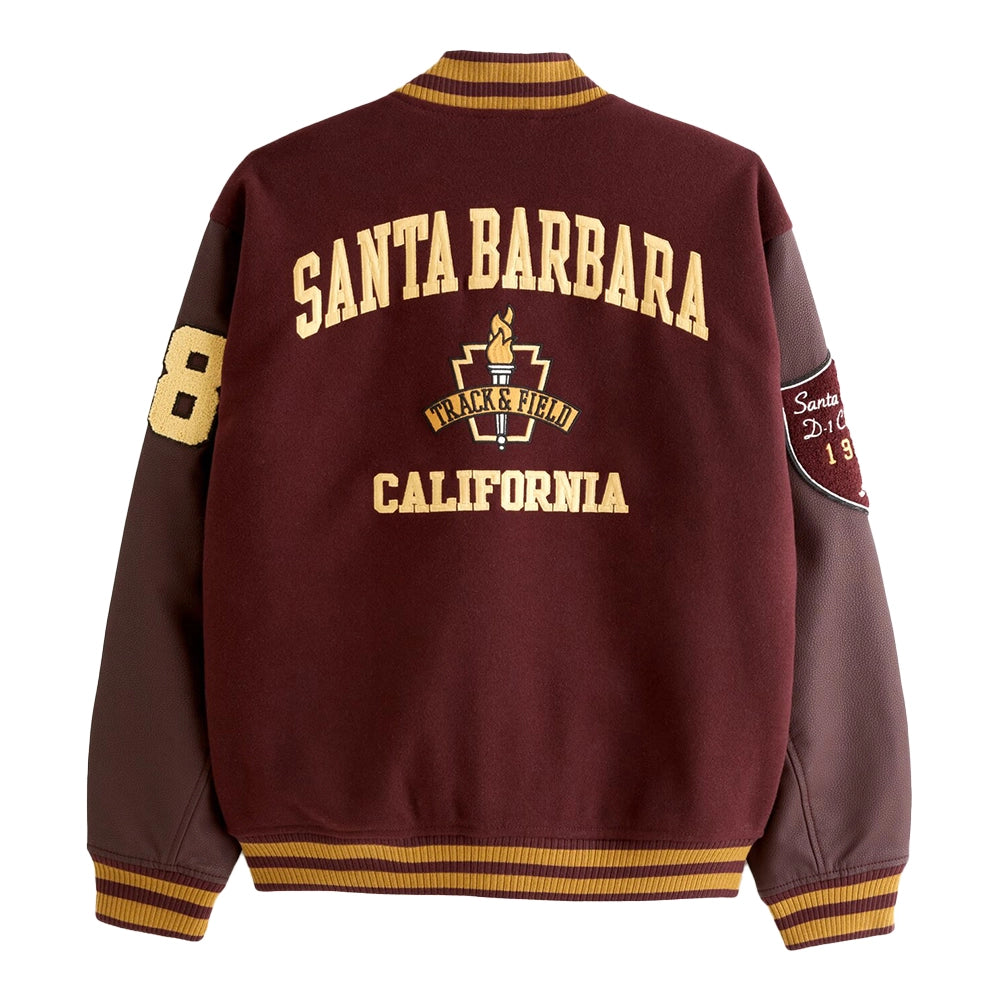 James Burgundy Letterman Bomber Jacket