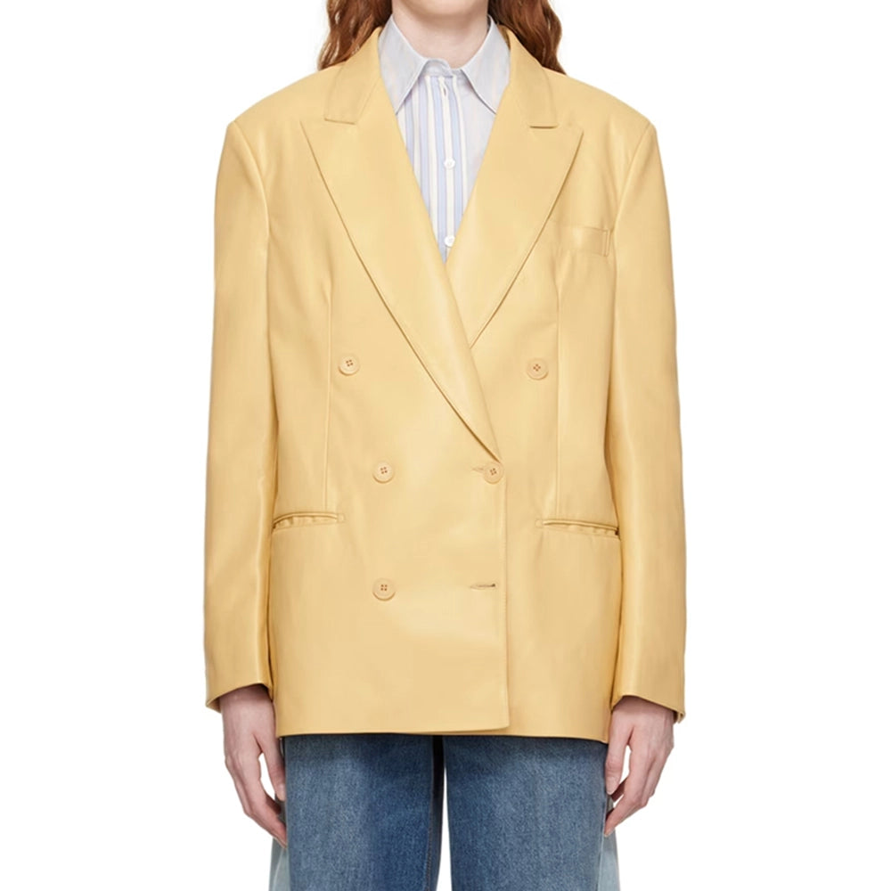 Arya Double Breasted Yellow Leather Blazer