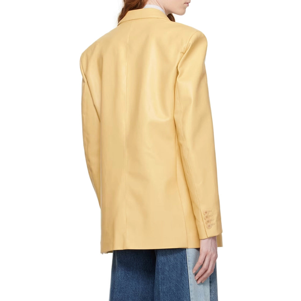 Arya Double Breasted Yellow Leather Blazer