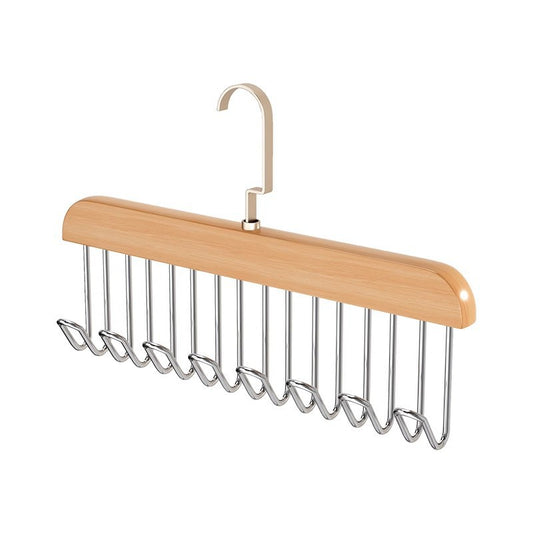 Household Eight-Hook Solid Wood Clothes Hanger – Multi-Functional Storage
