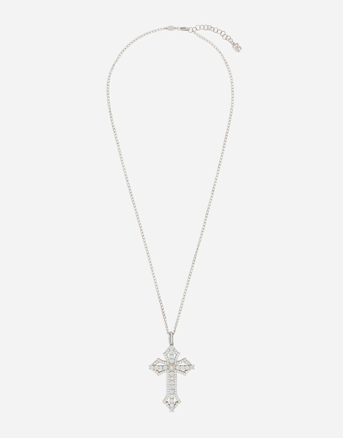 Cross Pendant – 18-Carat White Gold, Aquamarines, and Diamonds
