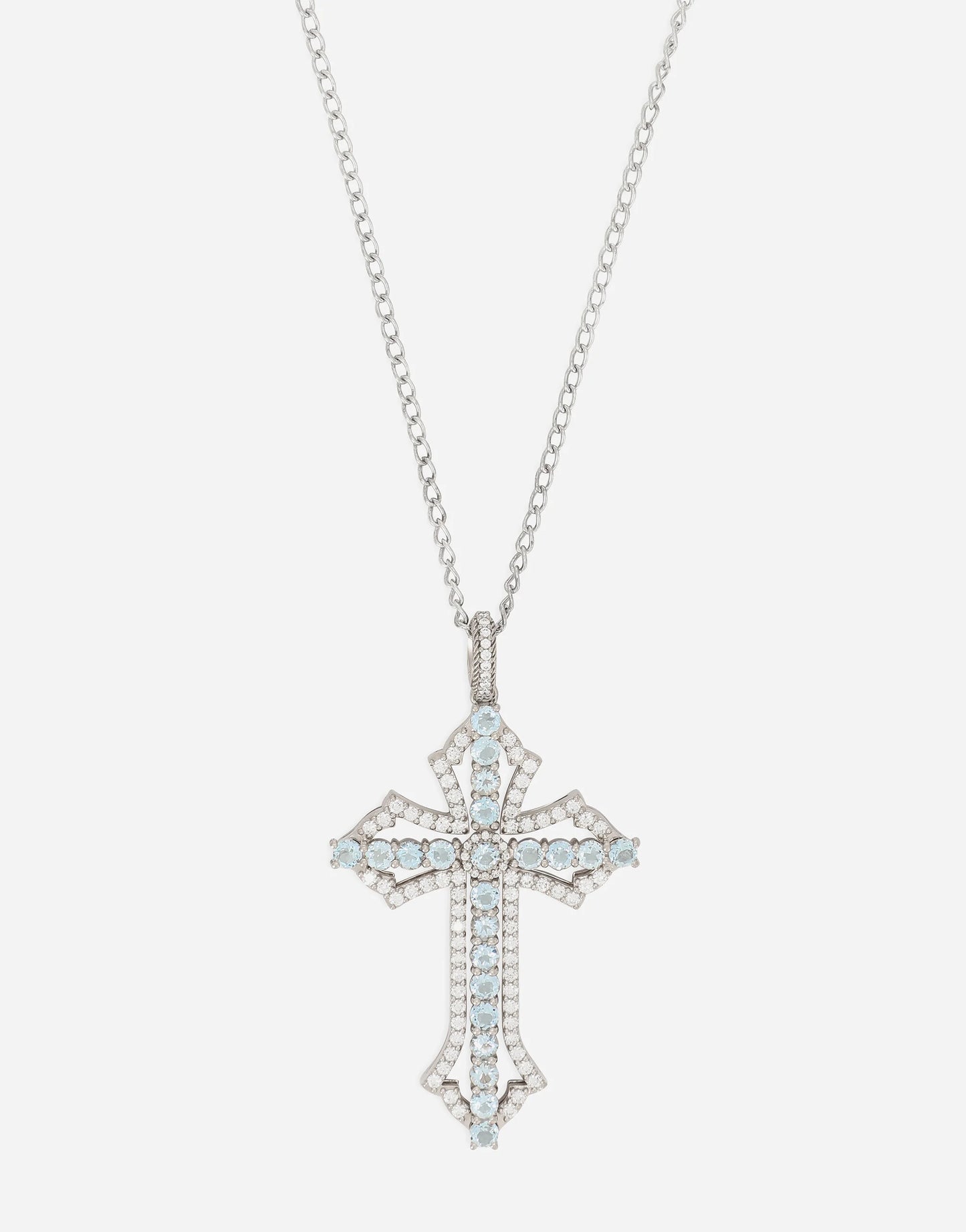 Cross Pendant – 18-Carat White Gold, Aquamarines, and Diamonds