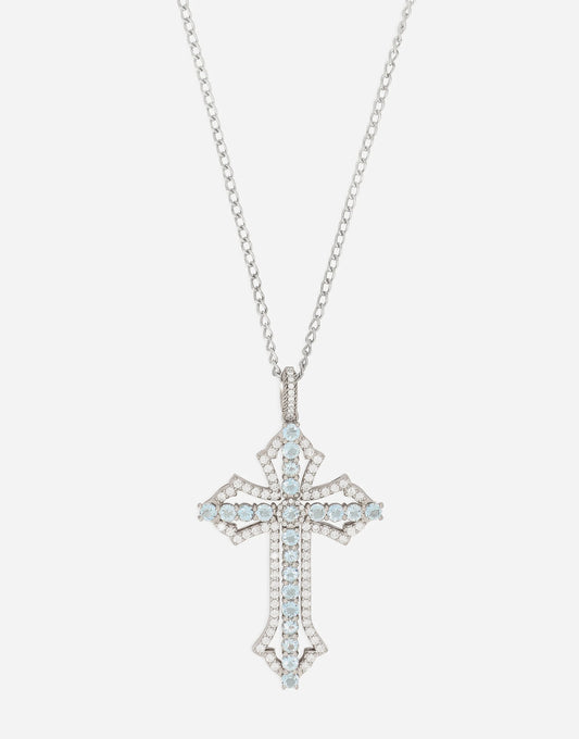 Cross Pendant – 18-Carat White Gold, Aquamarines, and Diamonds