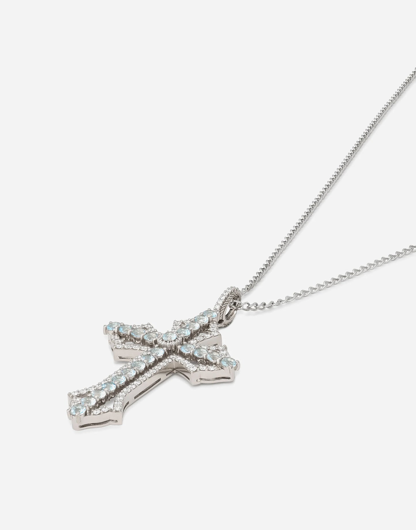 Cross Pendant – 18-Carat White Gold, Aquamarines, and Diamonds