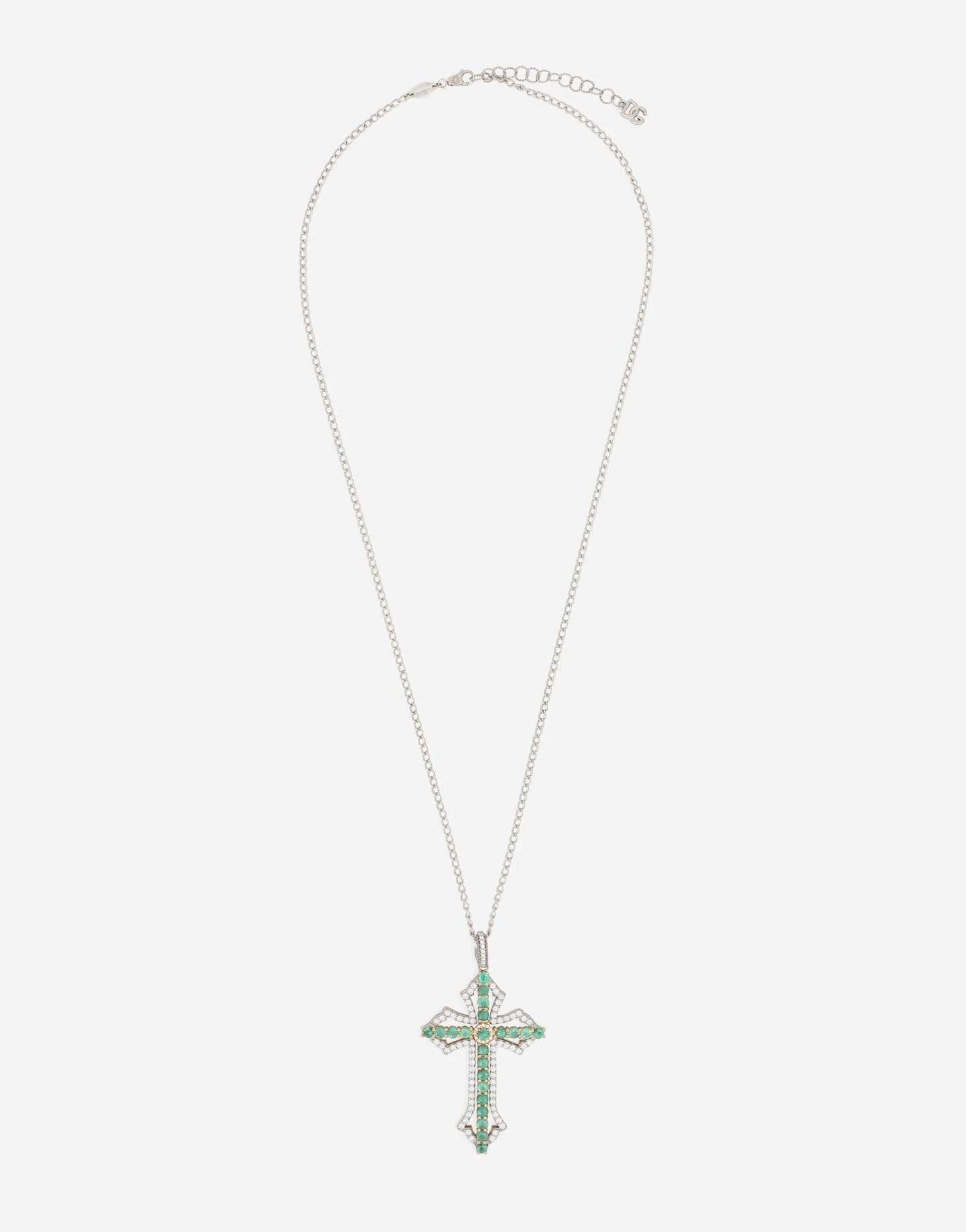 18-Carat Yellow & White Gold Cross Pendant with Emeralds and Diamonds