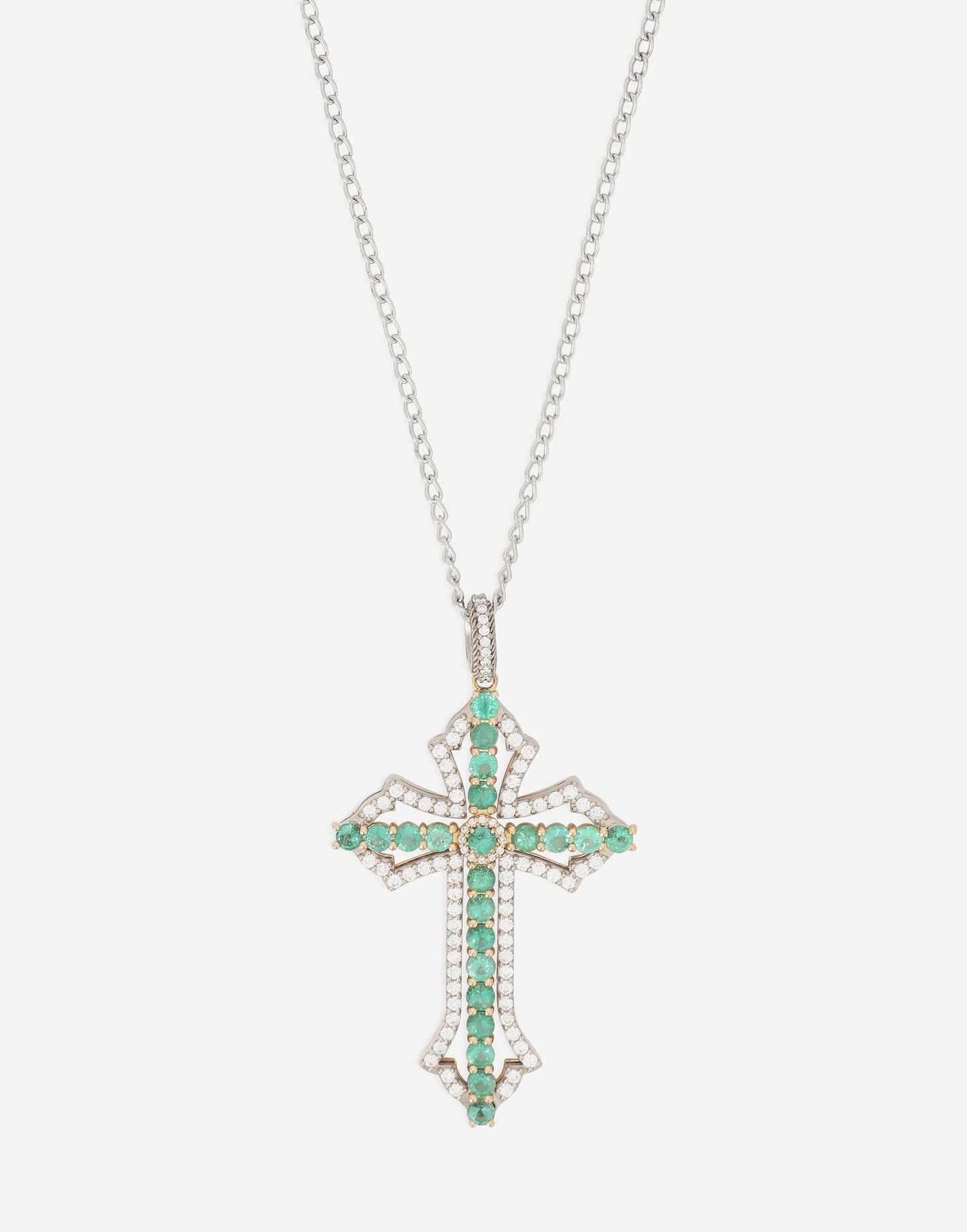 18-Carat Yellow & White Gold Cross Pendant with Emeralds and Diamonds