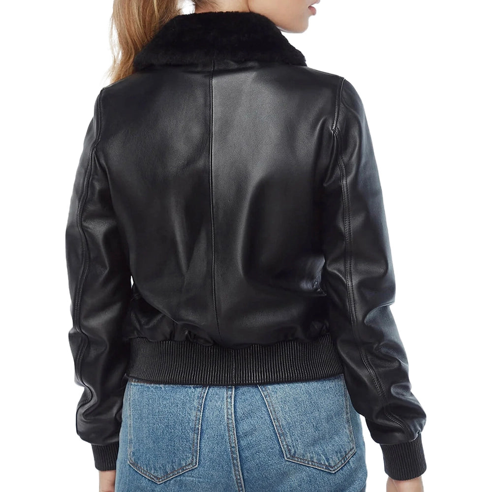 Anne Black Bomber Leather jacket