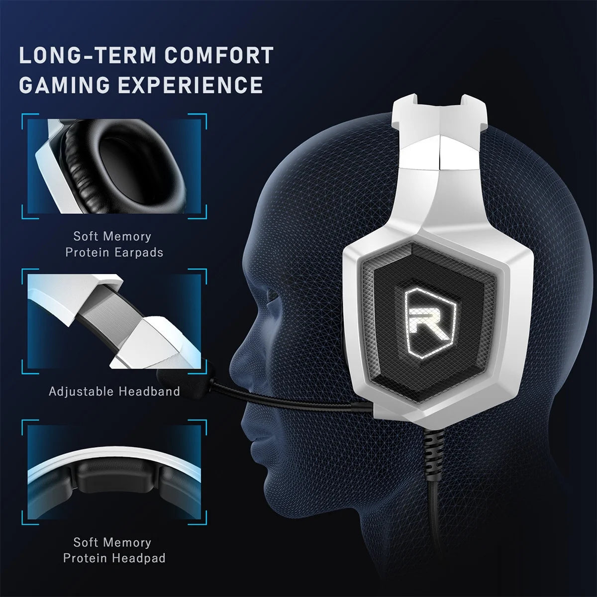 RUNMUS Gaming Headset – Multi-Platform Surround Sound Headphones with Mic & LED