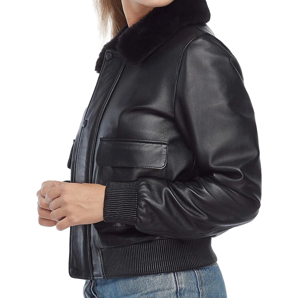 Anne Black Bomber Leather jacket