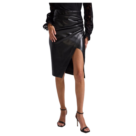 Classic Black Leather Midi Skirt For Women