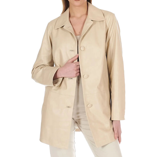 Women’s Beige Single Breasted Leather Blazer
